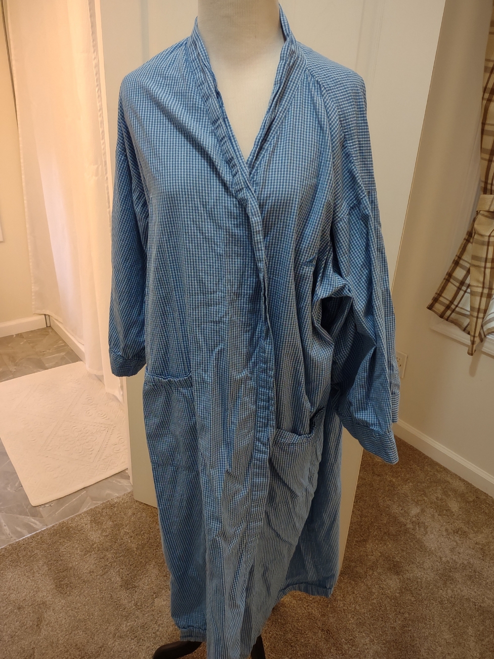 Nautica Blue Gingham Robe with Front Pockets - Missing Belt